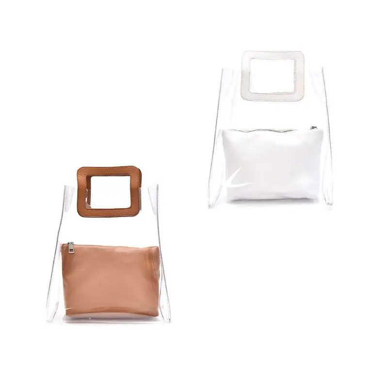

2pcs Women Fashion Transparent Handbag Bag PVC Summer Beach Purse Tote Organizer