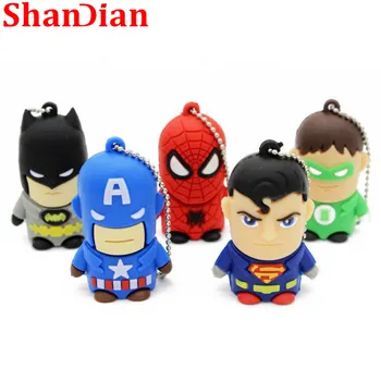 

SHANDIAN New wholesale Cartoon Superman Spiderman Batman Captain America Silicone USB Flash Drive 64GB/32gb/16gb/8gb/4gb USB 2.0