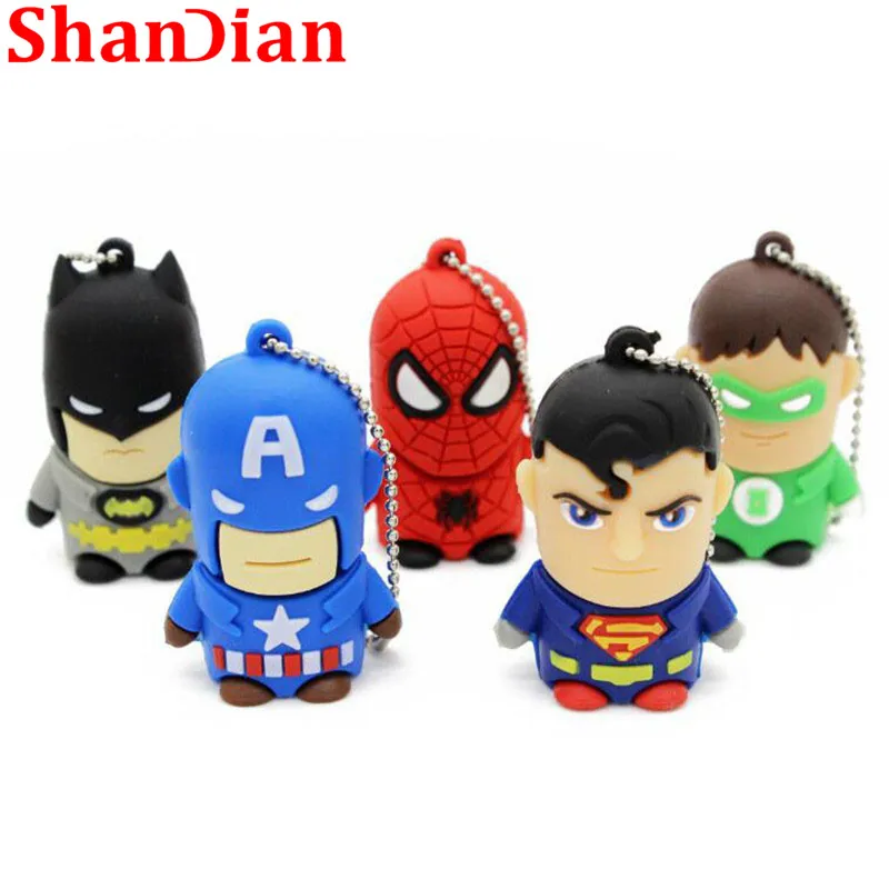 SHANDIAN Новинка для детей мультики опт Superman Spiderman Batman Капитан Америка силиконовые USB