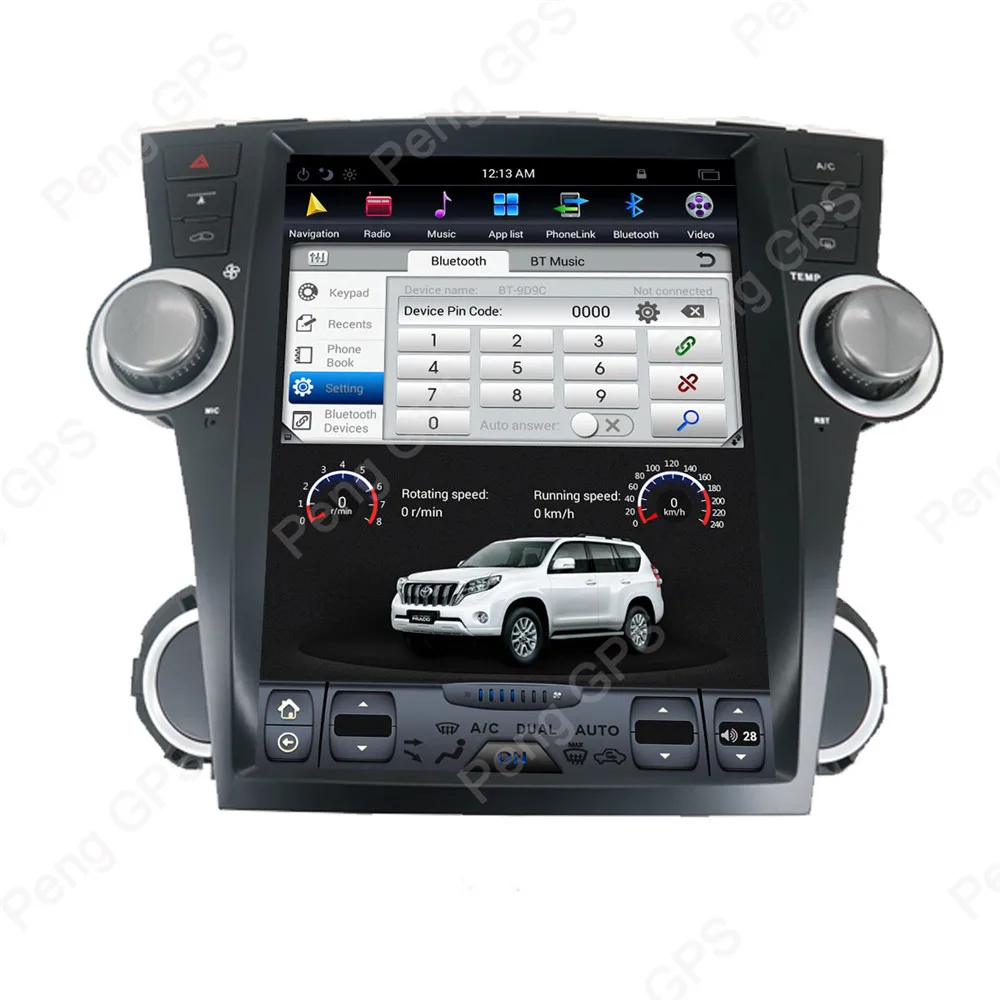 12," ips экран Android 7,1 gps-навигация, dvd-плеер для Toyota Highlander 2007-2013 Tesla стиль Мультимедиа головного устройства 1080P