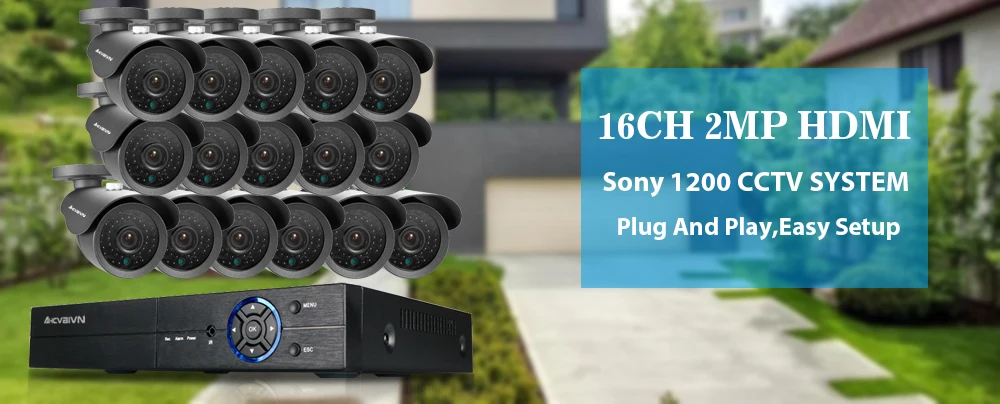 Главная 16 шт AHD 1080 p 960 H 1200TVL 1.0MP видеонаблюдения Камера Системы 16-канальная аналоговая камера высокой четкости, видеорегистратор Комплект HDMI