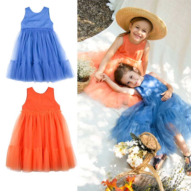 

Ins Hot Fashion Girl Mesh Cute Dress 2019 Spring and Summer New Girls Baby Sleeveless Vest Dress Bobo Tao Gauze Dress