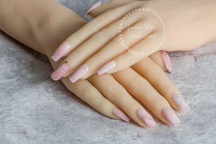 Горячая длинные мраморные ногти, розовый мрамор, натуральная текстура aritificial ногти