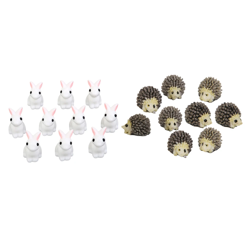 20pcs Miniature House Garden Natural Statue Rabbit And Mini Hedgehog Shaped