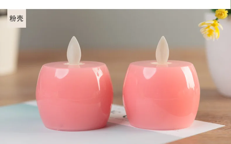 Упаковка из 6 Непламено перемещение Вика форме яблока Tealight свечах с желтым светом для партии украшения - Цвет: pink body