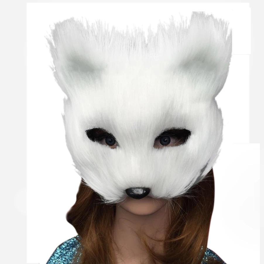 Takerlama, белая пластиковая маска лисы с ворсом, косплей, Вечерние Маски на половину лица, маска кошки, Хэллоуин, бутафория для маскарада