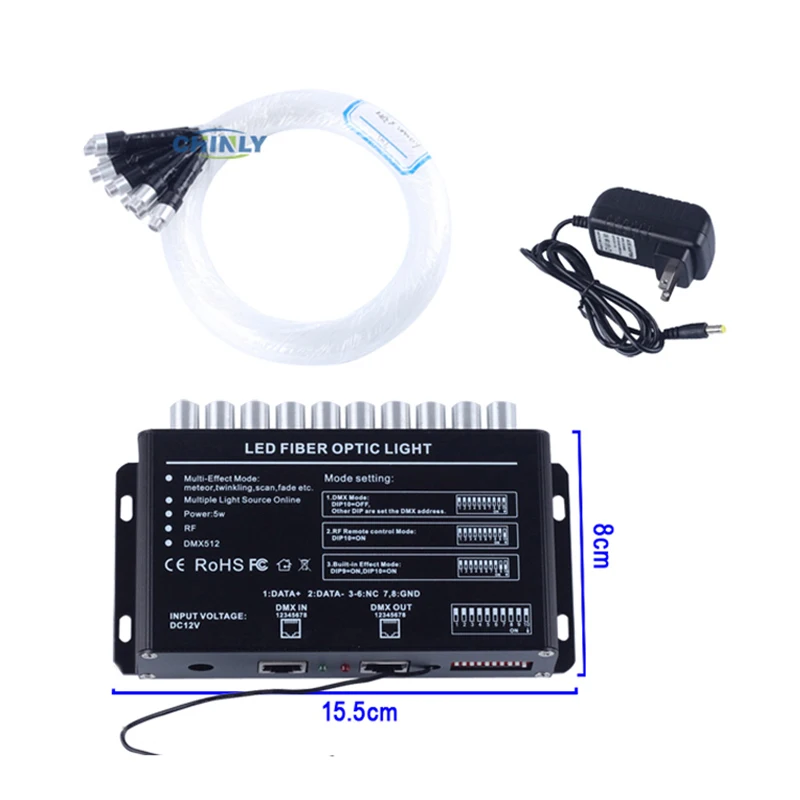 50W DMX512 Supported Twinkle RGBW Fiber Optic Lights Kit Ceiling Meteor Starry Sky Effect 400 to 835 stands 4-5m Optical Cable