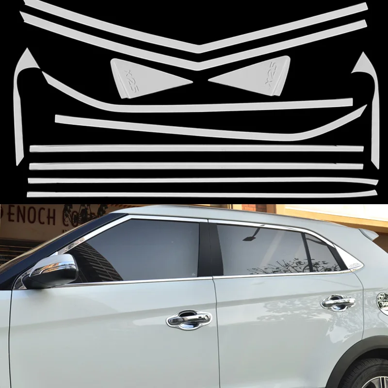 

Car Styling Window Stainless Steel Decoration Cover Trims Window Decoration Frame With Logo For Hyundai IX25 2015 OEM-12