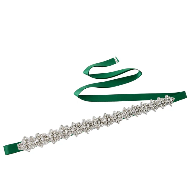 Wedding Silver Rose Gold Bridal Belt Party Gown Dresses Accessories Wedding Sashes Belt Crystal Bridal Sash Bride Belt for Women green