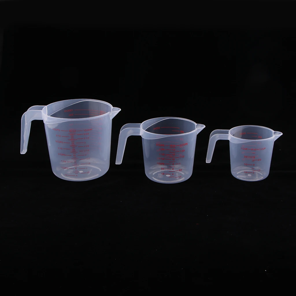 3pcs 250/500/1000ml Transparent Plastic Measuring Cup Jugs Kitchen Baking Container with Scale for Flour Sugar Water Measure