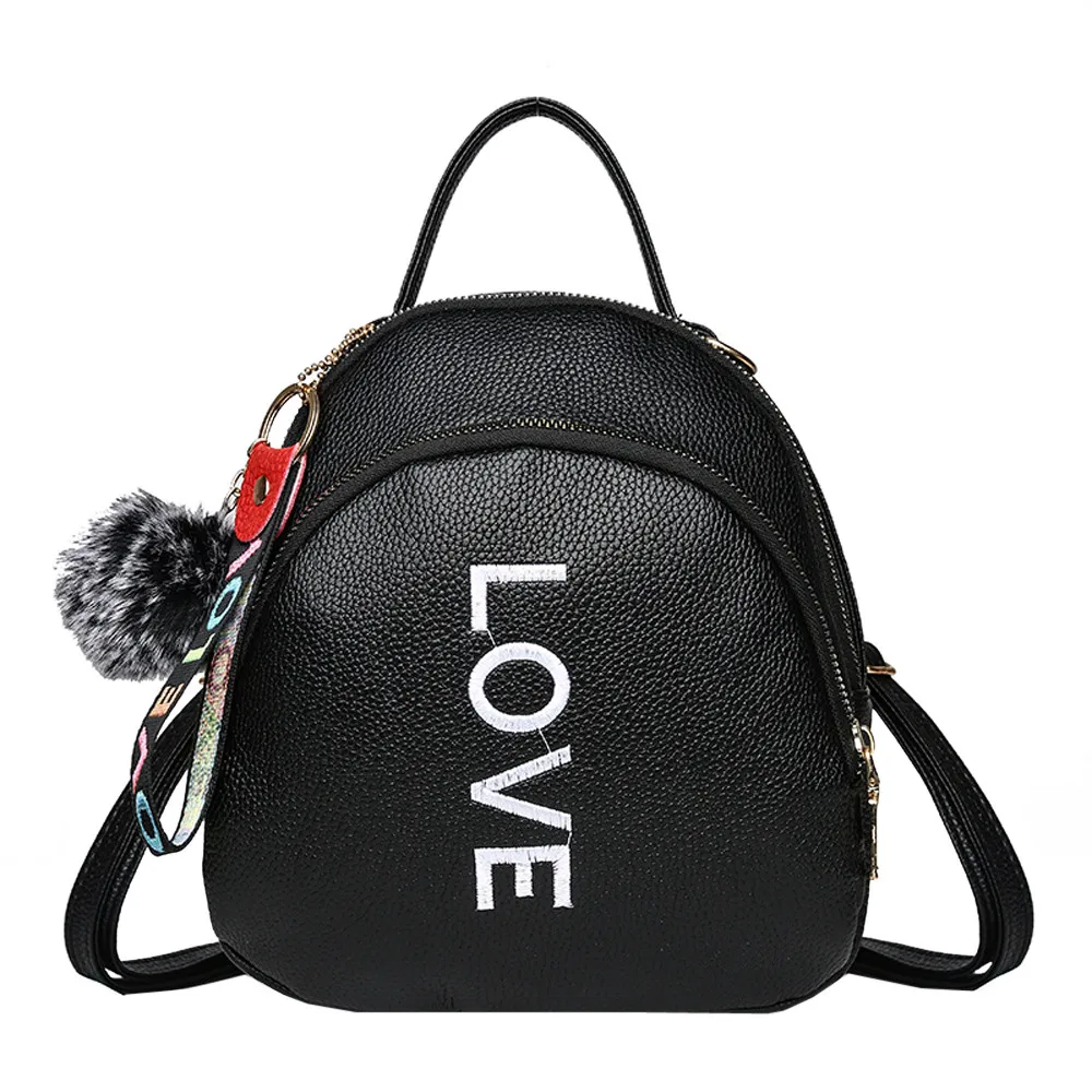 

Small Backpacks School for Teenage Beach Bag Girl Hairball Leather Pure Color Satchel Travel Shoulder Bag Mochila 8.04 #T08
