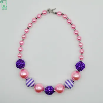 

Kids Pink Chunky Pearl Necklaces 2020 New Girls Bubblegum Beaded Collier Fashion Princess Jewelry Child Chunky Pearl Necklaces