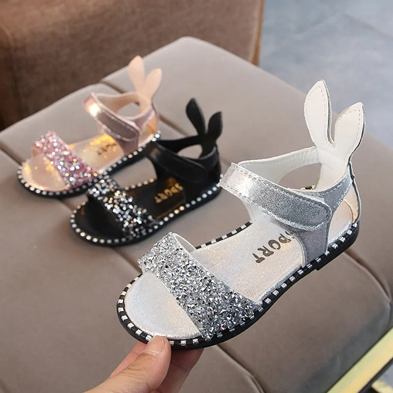 

2019 Summer Girls Sandals Bling Princess Shoes For Baby Girls Rabbit Ear Toddlers anti-skid Kids Sandal wholesale 1-6 Years Old