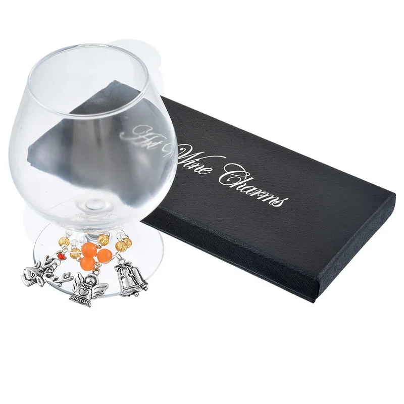 MJartoria 1 комплект/6 шт. Подвески серебряного цвета для бокалов для вина рождественские украшения оранжевые подвески-шармы новогодние подарки