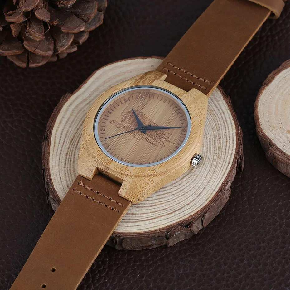 Modern Men Women Wooden Quartz Watch Genuine Leather Band Strap Handmade Carving Leopard Head Dial Clock for Unisex Gifts (1)