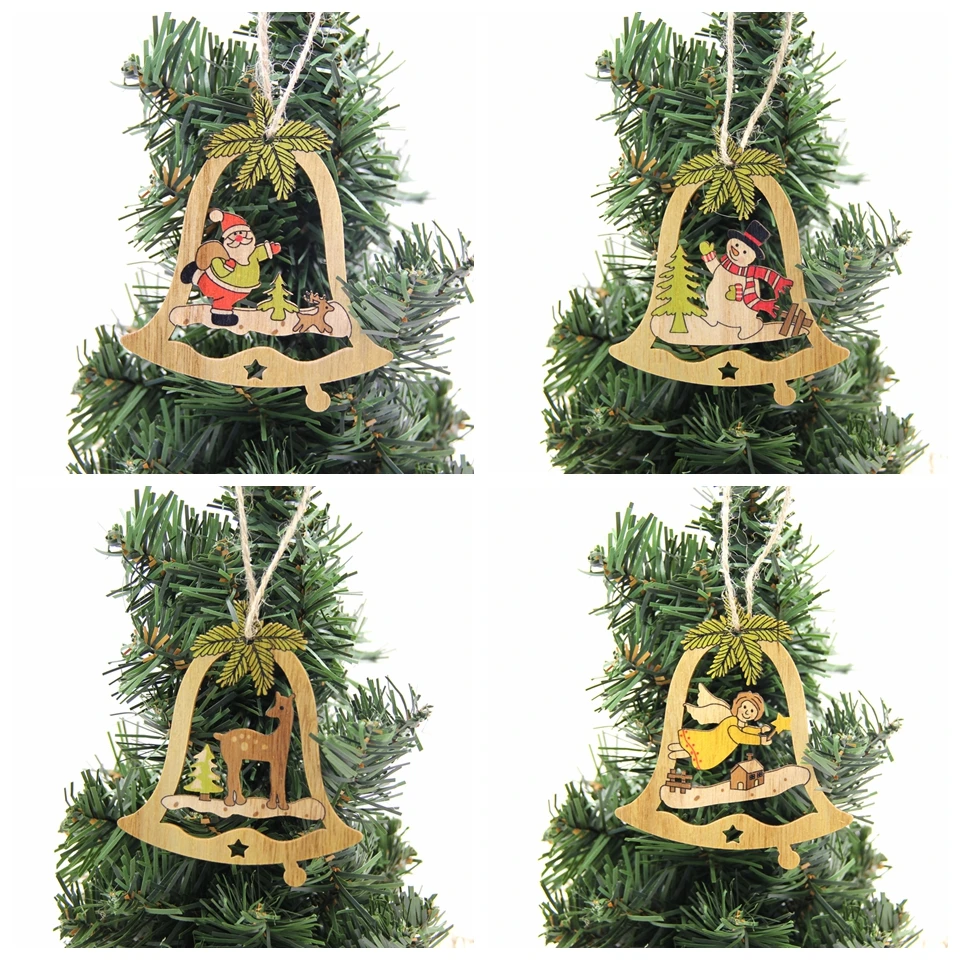 Aliexpress Buy New 4PCS Christmas Bell Wooden Pendants Ornaments DIY Craft Xmas Tree Ornament Wood Craft Christmas Party Decorations Kids Gift from