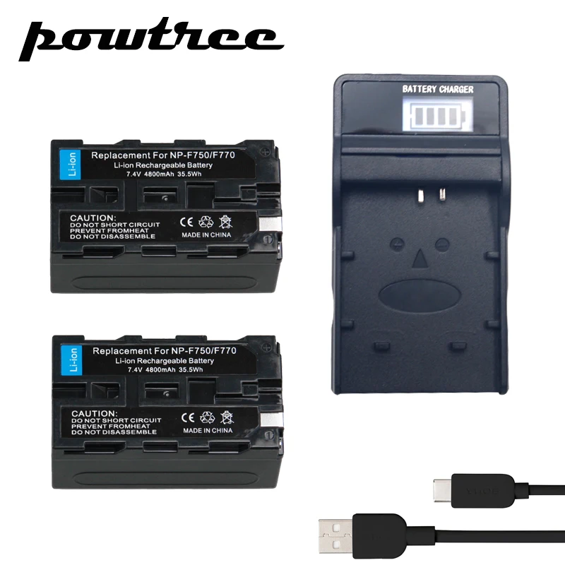 

2Packs NP-F750 Li-ion Battery 7.2V 3000mAh Battery+1Port Battery chager with LED for Sony NP-F550 NP-F770 NP-F750 F960 F970