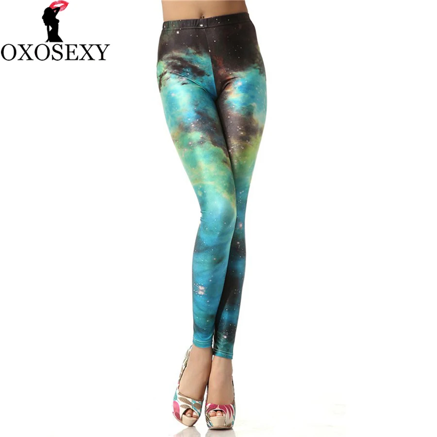 New 3d Digital Green Galaxy Legins High Waist Leggings Sexy Slim