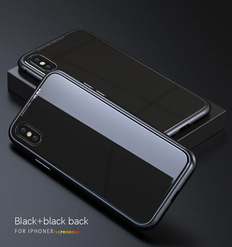 Магнитный адсорбционный металлический чехол для iphone XR Xs MAX X 10 8 8plus 7 7plus 6 6s Plus закаленное стекло задняя крышка магнит бампер Coque - Цвет: Black