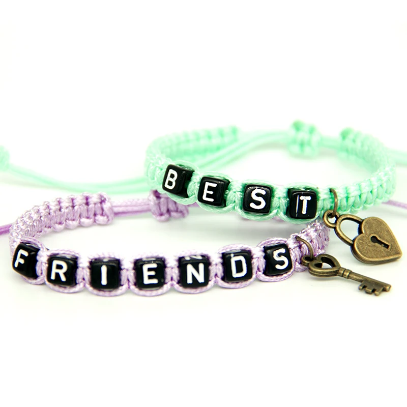 

2pcs/pair Couple Bracelets Green Best Lock And Purple Friends Key Rope Chains Lovers Personalized Gift Handmade Charm Bracelets