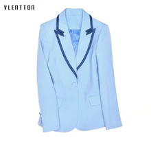 2019 Fashion Runway Design Elegant Office Ladies Blazer Single Button Light Blue Slim Jackets And Blazers Coat Female Outwear