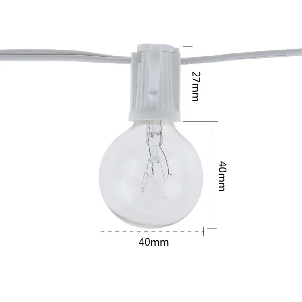 Luzes do Pátio Festa de Natal Quintal ao ar Luz da Corda Branco Cabo Globo G40 25 Limpar Lâmpadas Vintage Decorativa Livre Guirlanda 8 m 10 Fios de iluminação