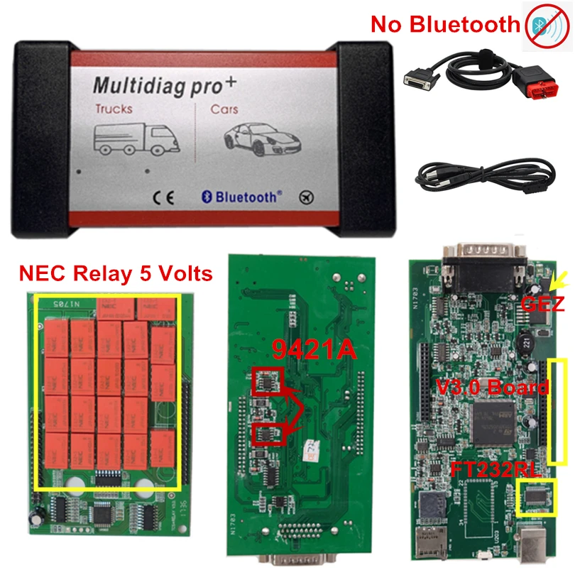 Multidiag Pro NEC 5В реле V3.0 доска R3/,00 Bluetooth OBD OBDII диагностический инструмент для автомобилей/грузовиков