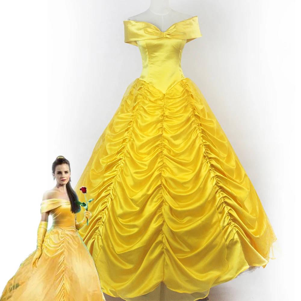 2018 Movie Beauty and the Beast Princess Belle adults cosplay costume yellow fancy dress Custom made