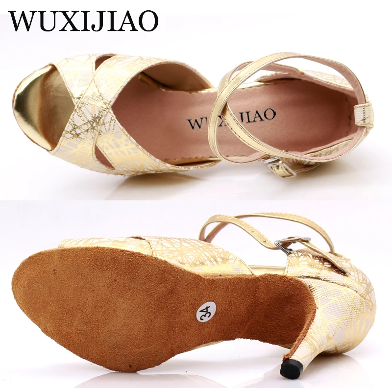 WUXIJIAO hot Printed leatherWomen's Latin dance shoes Ballroom dance shoes Party Square dance shoes soft heel 10cm