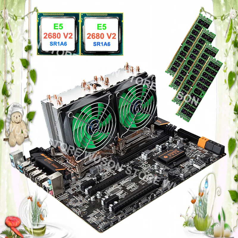 Материнская плата HUANAN ZHI X79 с двойным процессором Intel Xeon E5 2680 V2 SR1A6 кулерами ОЗУ 32 ГБ
