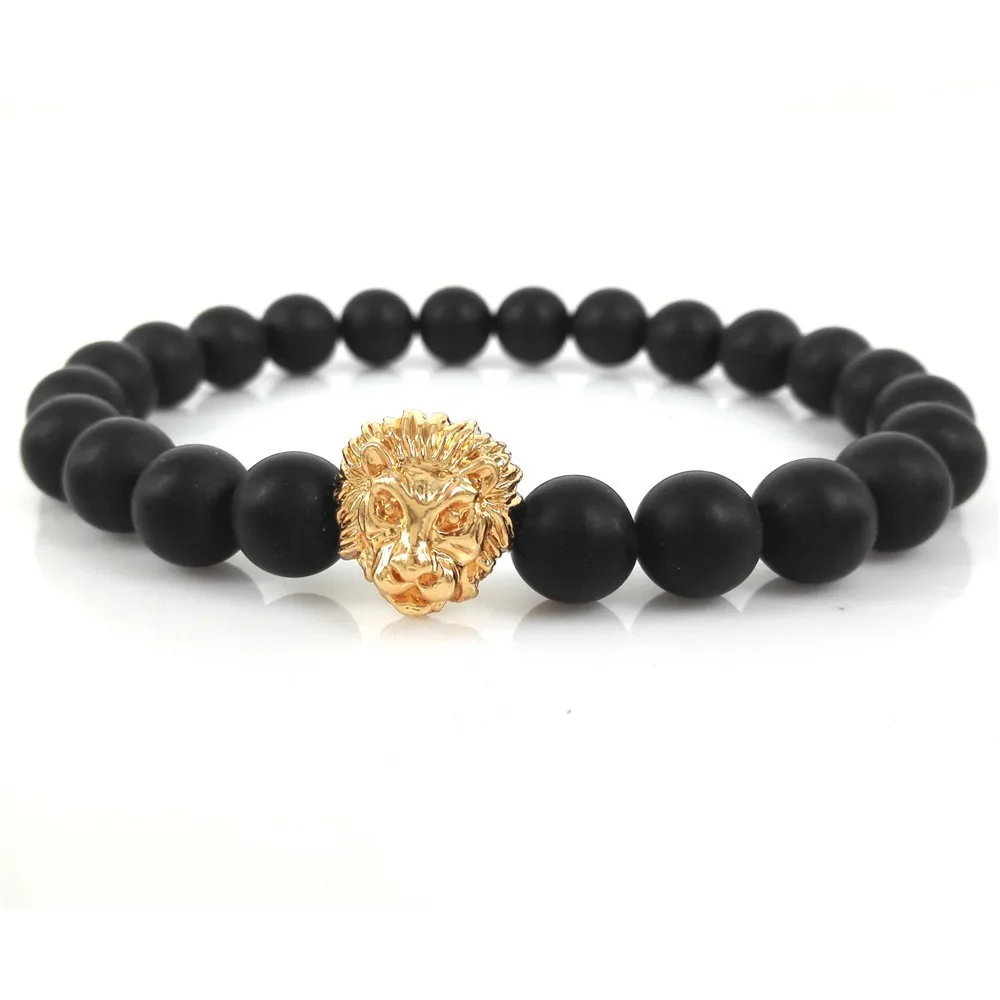2017 Instagram Hot Mens Bracelet 8mm Black Matte Stone Beads With Lion