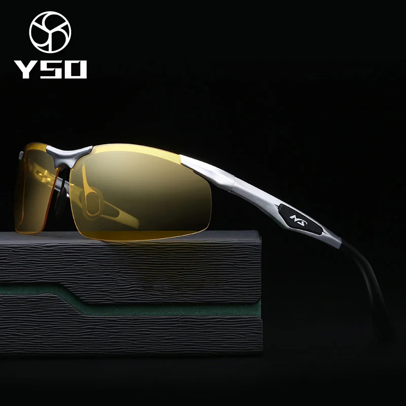 YSO, очки ночного видения, мужские, алюминиево-магниевая оправа, поляризованные очки ночного видения для вождения автомобиля, антибликовые очки 3009