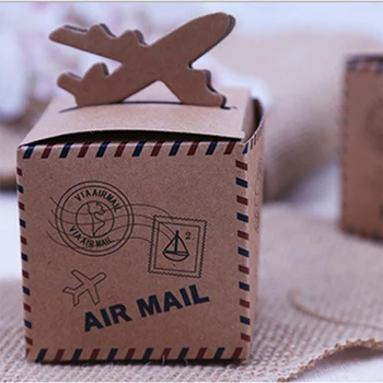 

50pcs Retro "Air Mail" Plane Aircraft Airplane Gift Candy Boxes Wedding Favors Kraft Paper Baby Shower Birthday Party Supplies