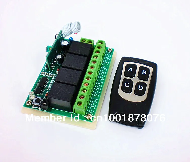 

Free Shipping DC12V 4CH 4 channel learning wireless remote control switch with four key RF transmitter garage door controller