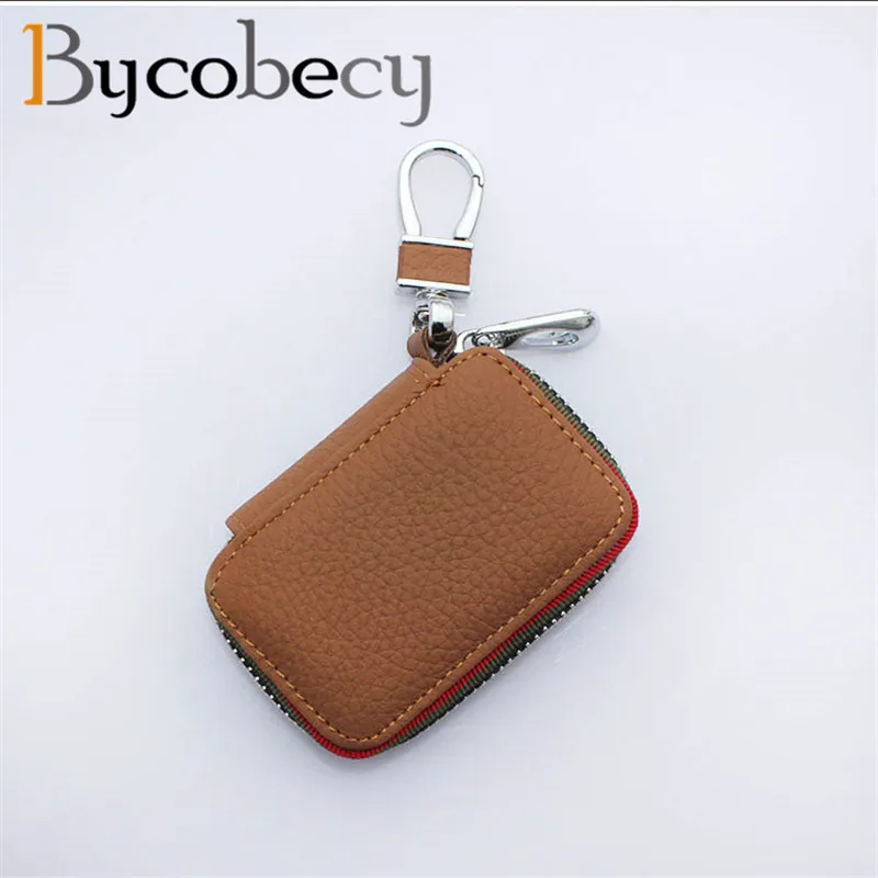 

BYCOBECY Auto Accessories Zipper Car Keyholder Zipper Key Case Litchi Car Home Dual Key Case Key Smart Organizer Key Keeper
