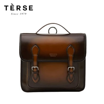 

TERSE New Backpacks Preppy Style Calf Genuine Leather Bag for Women Men Handmade Laptop Back pack Multi-Functional 9591
