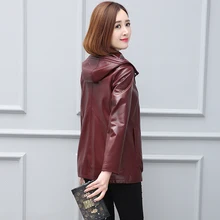 Пальто из натуральной кожи для женщин Осень Зима Натуральная Овчина кожаная куртка с капюшоном мягкая кожа высокого качества 0711I