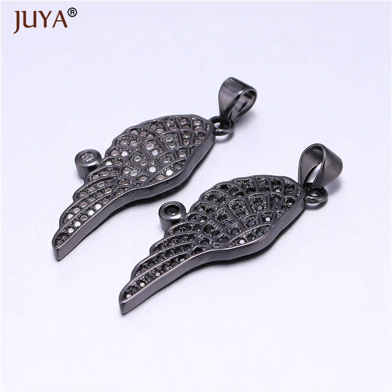 

29*11MM Gold Silver Rose Gold Black Copper CZ Rhinestone Angel wings Charms Diy Handmade Jewelry Findings Accessories Wholesale
