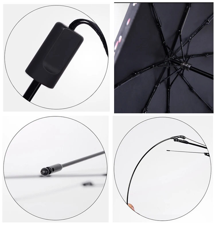 Модный легкий складной Вишневый красочный зонт, черное покрытие, ветронепроницаемое, анти-УФ Сакура, женские дождевые инструменты, Солнцезащитный зонт