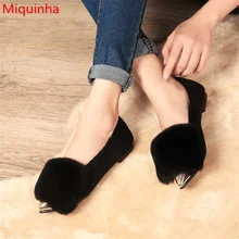 Miquinha острым носом мелкая пушистый мех декор женщины квартиры ленивый обувь скольжения на леди открытый обувь взлетно-посадочной полосы star свадьбу обувь