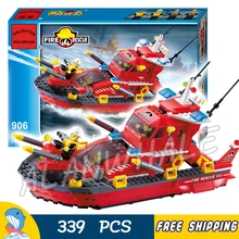 339pcs City Fire Boat Rescue Ships Station 3D 906 Model Building Blocks Kit Children Fireboats Starter Toys Compatible with lego