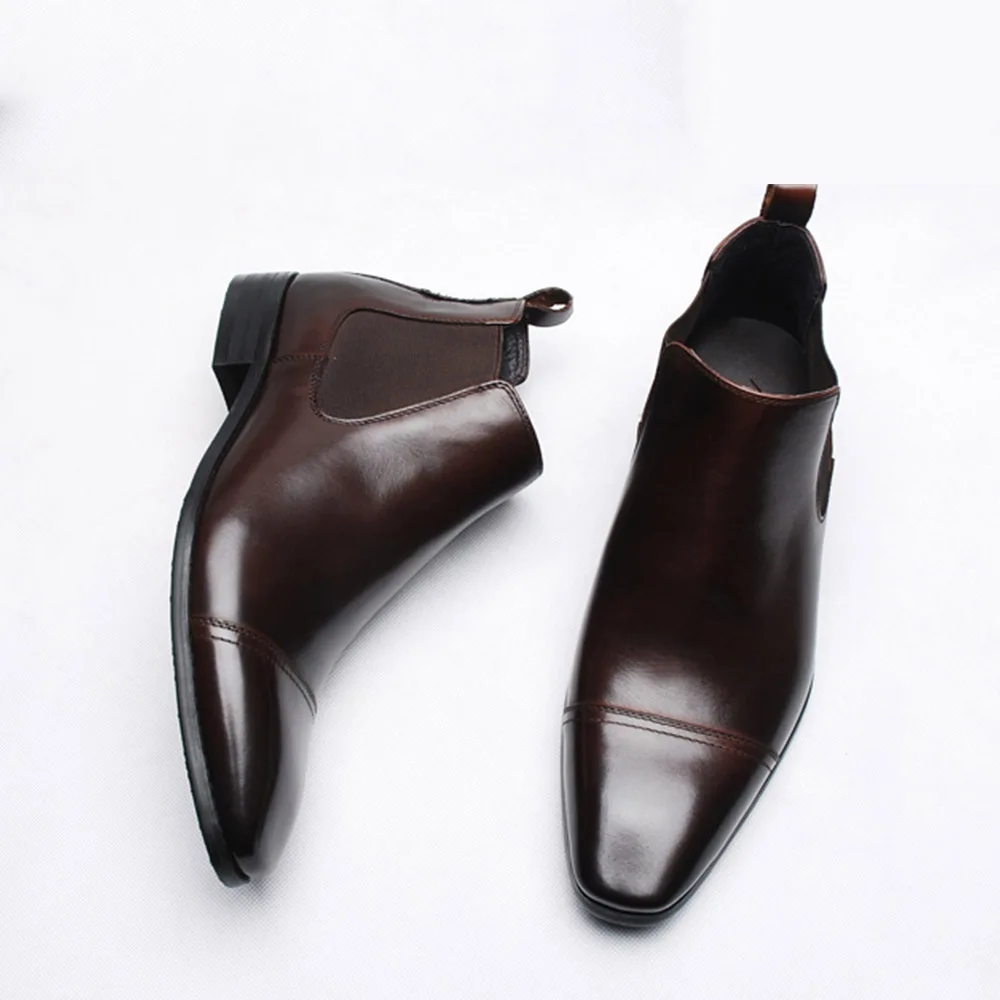 Men&lsquo;s Chelsea Boots Genuine Leather Square Male Cowboy Dress Boots Cap Toe Botte Dark Brown Euro 44 Church Shoes men chelsea boots