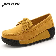 FeiYiTu/Женская обувь на платформе; Лоферы без шнуровки из замши и коровьей кожи; дышащая удобная модная женская Повседневная прогулочная обувь