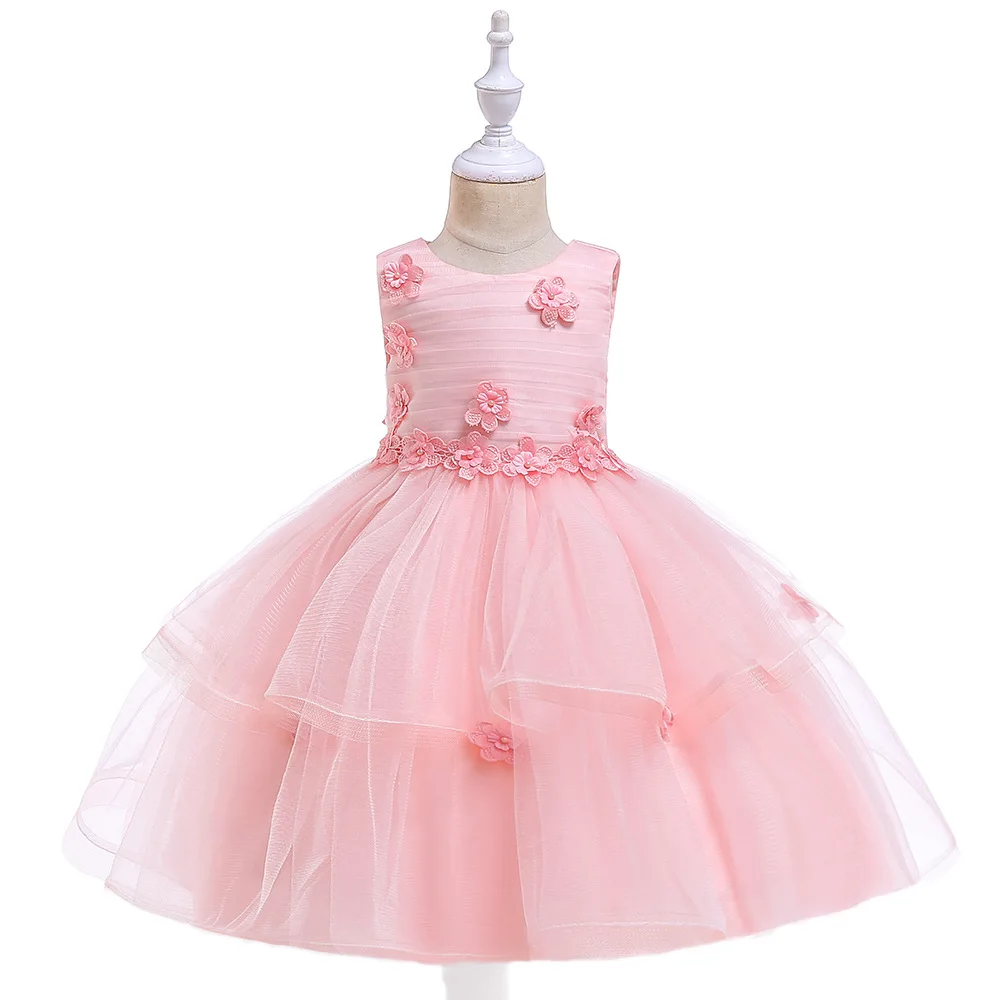 2019 г. простые детские платья-пачки с цветочным узором для девочек, розовое фатиновое платье принцессы, платье подружки невесты
