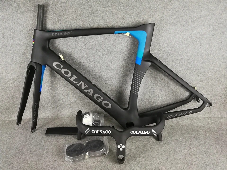 Matte Colnago Concept Blue Carbon Bike Frame + Colnago handlebar Sliver frameset