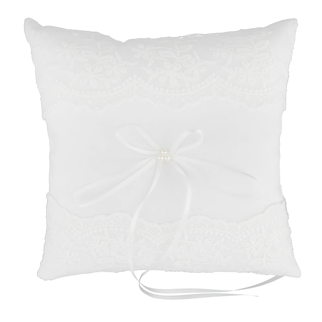 Romantic Lace Ring Pillow Wedding Engagement Reception Decorations Ring Pillow Lace+Ribbon Ring Holder White 20cm