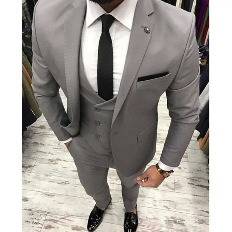 3PCS Navy Blue Men Wedding Suits Groom Tuxedo Formal Custom Peaked Lapel Double Breasted Suit Terno Masculino Slim Fit Prom Wear