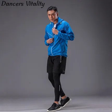 

2017Running Men Running Fitness Clothes Gym Sports Breathable Suit Hooded Three-piece Sportswear Elastic Sports Leggings Pants