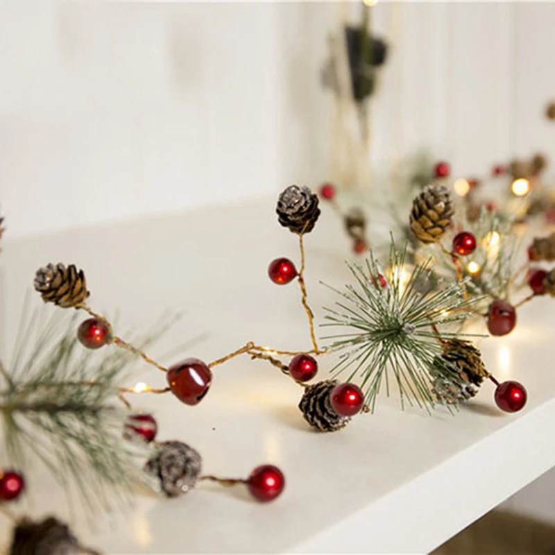 

2M 20 LED Christmas String Lights Pine Cone Bell Cedar Star Garland Fairy Light Holiday Tree Decor Lamp AA Battery Powered