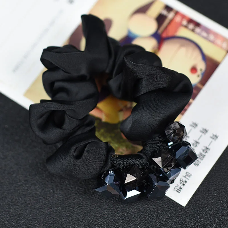 Женский головной убор эластичная лента для волос s милая веревка для волос Корейская резинка для волос со стразами аксессуары для женщин - Цвет: Black